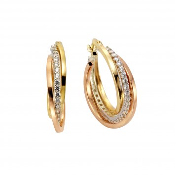 Creolen 375/- Gelbgold 3-farbig Zirkonia