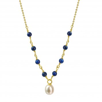 Collier 375/- Gelbgold Perle und Lapis