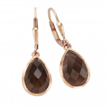 Ohrringe Silber 925 rosé-vergoldet mit echten Rauchquarz-Tropfen