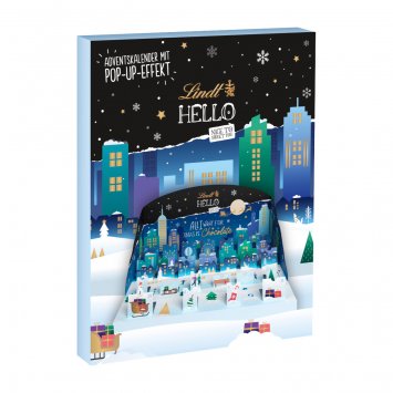 Lindt Hello Adventskalender Pop Up Türchen Vollmilchschokolade 244g