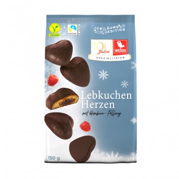 Weiss Gefüllte Lebkuchen-Herzen Zartbitter Himbeere Packung 150g