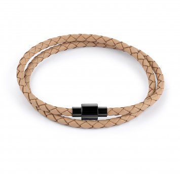 Armband Edelstahl Leder taupe 2-reihig