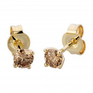 Ohrstecker 585/- Gelbgold 2 Brill. 0,50 t. braun