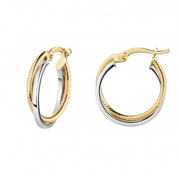 Creolen 375/- Gelbgold bicolor 2-reihig