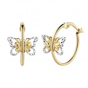 Creolen Gold 585 zweifarbig mit Schmetterling-Motiv