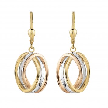 Ohrhänger 375/-  Gelbgold 3-farbig oval