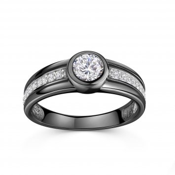 Ring 925/- Sterling Silber rhodiniert/schwarz Zirkonia