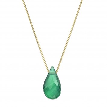 Collier 375 Gelbgold grüner Chalcedon
