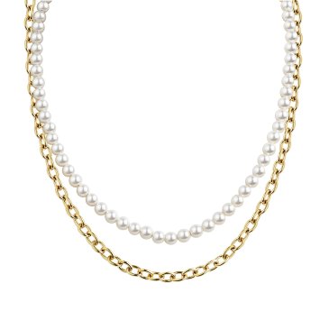 Collier Edelstahl/PVD gelb Perlen
