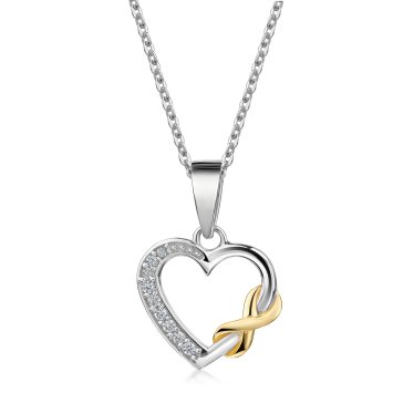 Anhänger mit Kette 925/- Sterling Silber zweifarbig Herz Zirkonia