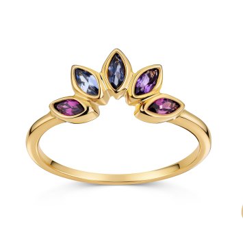Ring 925 Sterling Silber vergoldet Glänzend Amethyst Iolith lila