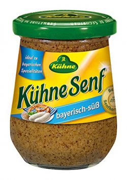 Kuehne Bayerisch Suess Senf suesslich mild servieren zu Weisswurst 250ml