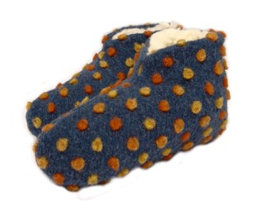 Hausschuhe Bettschuhe Wolle Noppen blau linke