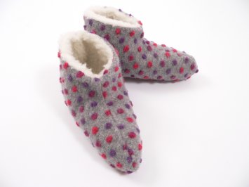 Hausschuhe Bettschuhe Wolle Noppen silber linke