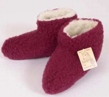 Hausschuhe Bettschuhe Wolle farbig bordeaux linke