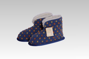 Hausschuhe Heimschuh HS 18 Wolle Noppen blau linke