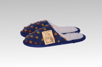 Hausschuhe Pantoffel Wolle Noppen blau linke
