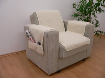Husse Kombinierter Armlehnen- und Sesselschoner Wolle ecru 150 cm x 50 cm + 2 mal 70 cm x 40 cm  mit 2 Taschen linke