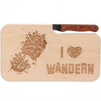 Frühstücksbrettchen mit Messer I Love Wandern