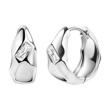 Ohrringe Silber 925 rhodiniert mit weißem Baguette-Zirkonia Amorph