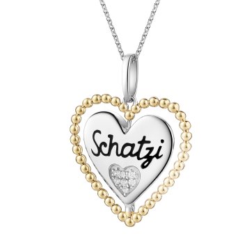 Anhänger mit Kette 925/- Sterling Silber Tracht Anhänger Kette zweifarbig Herz Schatzi