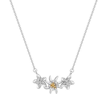 Collier 925/- Sterling Silber Tracht Collier zweifarbig Blumen Edelweiß