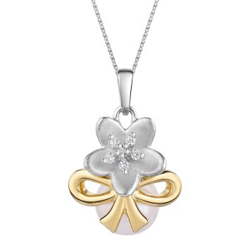 Anhänger mit Kette 925/- Sterling Silber zweifarbig Perle