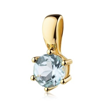 Anhänger 375 Gold Gelb Sky Blue Topas Rund