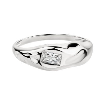 Ring Silber 925 rhodiniert mit weißem Baguette-Zirkonia Amorph