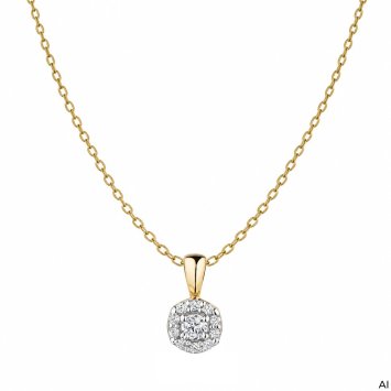 Anhänger mit Kette 375 Gold Gelb Zirkonia Halo 11 CZ Anhänger mit Ankerkette 42 cm
