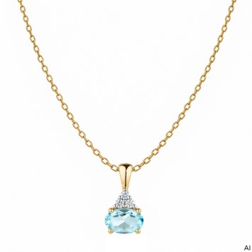 Anhänger mit Kette 375 Gold Gelb Sky Blue Topas Balu Zirkonia Tropfen Anhänger mit Ankerkette 42 cm
