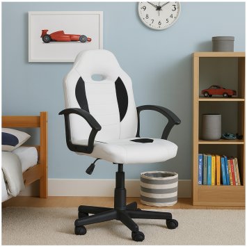 Schreibtischstuhl Junior höhenverstellbar ergonomischer Drehstuhl Weiß-Schwarz