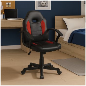 Schreibtischstuhl Junior höhenverstellbar ergonomischer Drehstuhl Schwarz-Rot