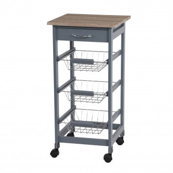 Küchenwagen Küchenregal mit Metallkörben Skandi Grau-Natur