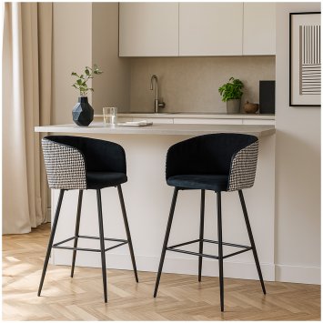 2er Set Barhocker mit Lehne moderner Barstuhl in Schwarz/Weiß