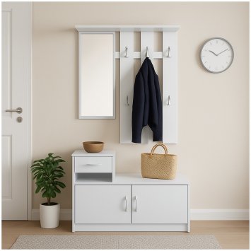Garderobe Weiß mit Spiegel Schrank und Ablage für Flur Diele oder Eingangsbereich