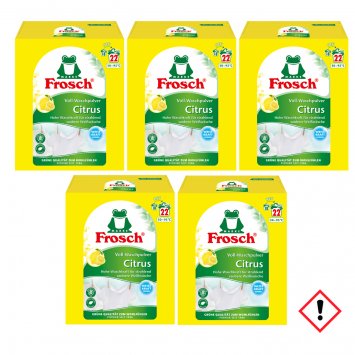 Frosch Citrus Voll Waschpulver für Weiß und Kochwäsche 22 WL 5er Pack