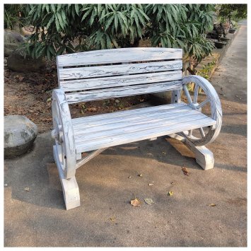 Gartenbank mit Wagenrädern als Armlehne Sommerset Weiß Rustikal