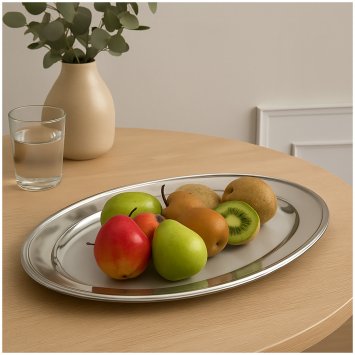 Elegante Servierplatte oval aus Edelstahl 45 x 29 cm – Ideal für Obst, Käse, Gebäck uvm