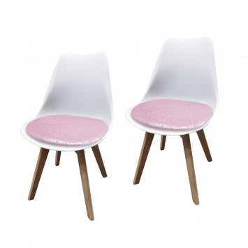 Esszimmerstuhl 2er Set Weiß mit Kunstledersitz Atlanta Rosa mit Ornament