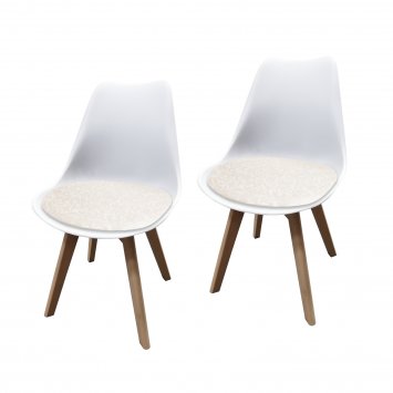 Esszimmerstuhl 2er Set Weiß mit Kunstledersitz Atlanta Creme mit Ornament