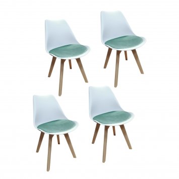 Esszimmerstuhl Samt 4er Set Atlanta Weiß/Türkis