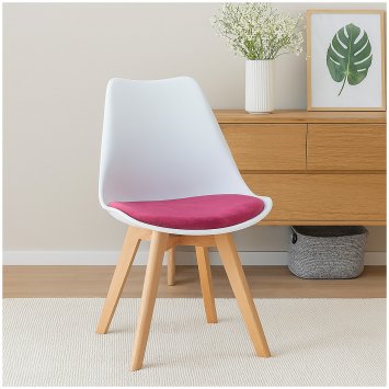 Esszimmerstuhl Samt Atlanta Weiß/Pink