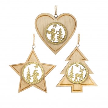 Baumschmuck natur-gold, 3er Set Holz