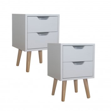 Nachttisch 2 Schubladen 2er-Set Thekla Weiß