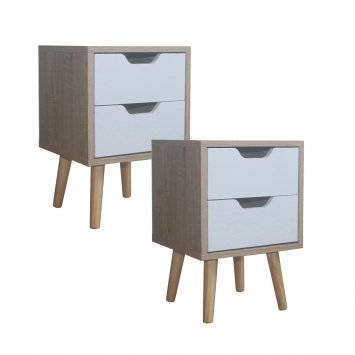 Nachttisch 2 Schubladen 2er-Set Thekla Sonoma Weiß