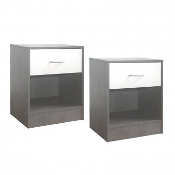 Nachtschrank 2er Set Thekla Beton/Weiß