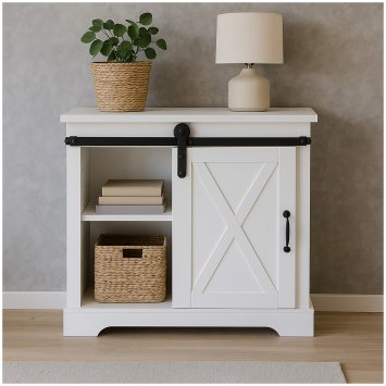 Kommode mit Schiebetür Thekla Landhaus Weiß