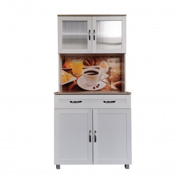 Küchenbuffet Weiß mit Glasteil Blanca Bistro