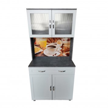 Küchenbuffet mit Glasteil Weiß/Beton Blanca Bistro